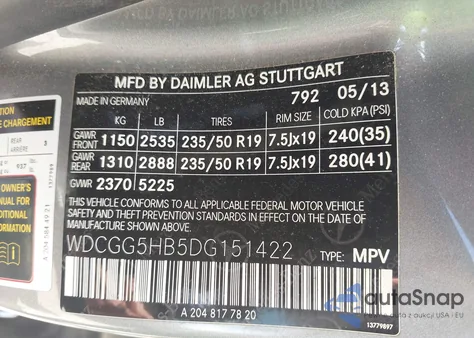 2013 Mercedes-Benz Glk 350 из США, поврежденный, VIN WDCGG5HB5DG151422